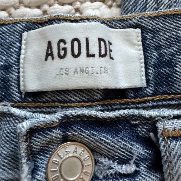 AGolde 100% Organic Cotton Relaxed High Rise Faded Blue Distressed Jeans - Picture 7 of 10